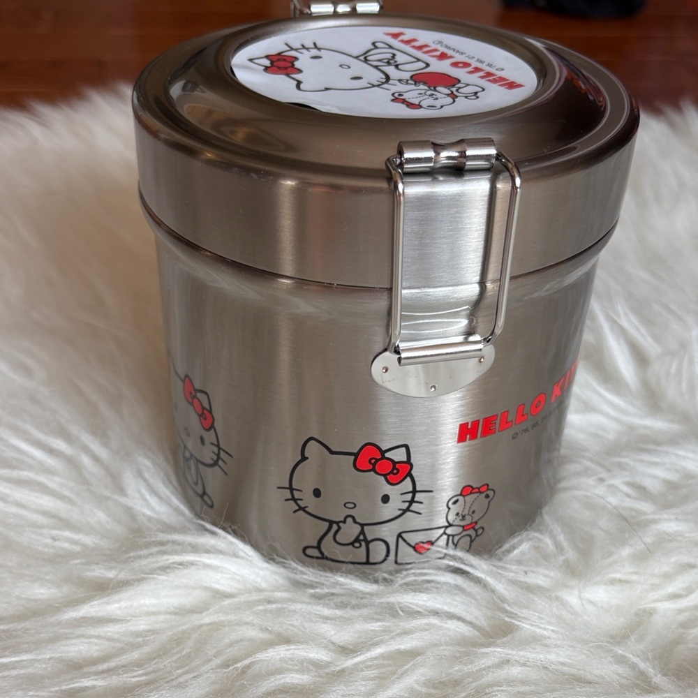 Hello Kitty Silver and Red Storage Container brand new